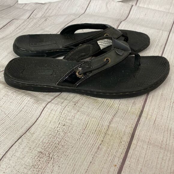 Sperry Topsider black flip flops w/rubber soles sz 8 women - Picture 1 of 9